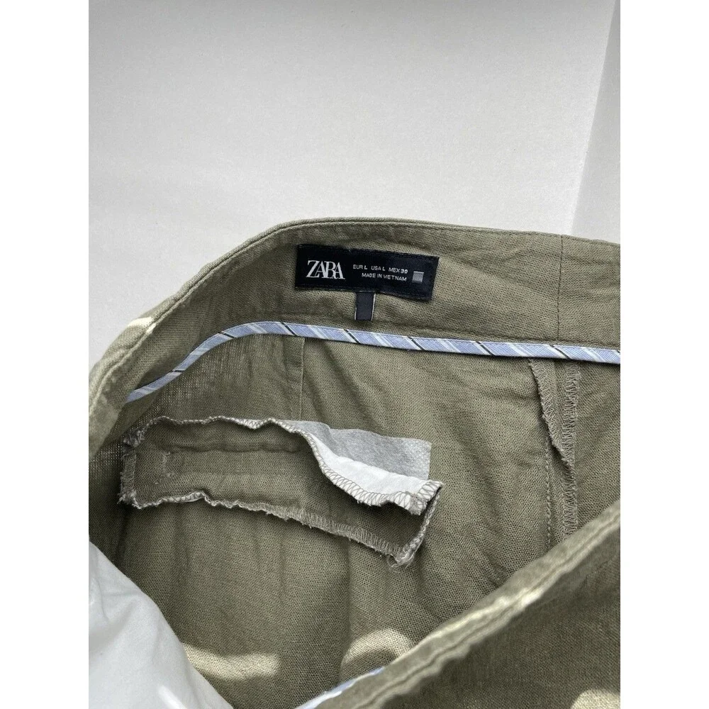 Zara Womens size L Minimalist Linen Blend Cropped Wide barrel Leg pant Green